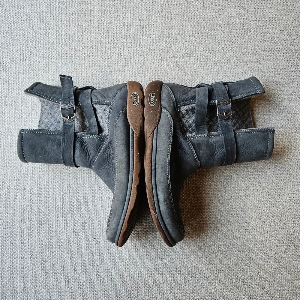 Chaco Hopi Grey Leather Felt Winter Comfy Boots Size 9